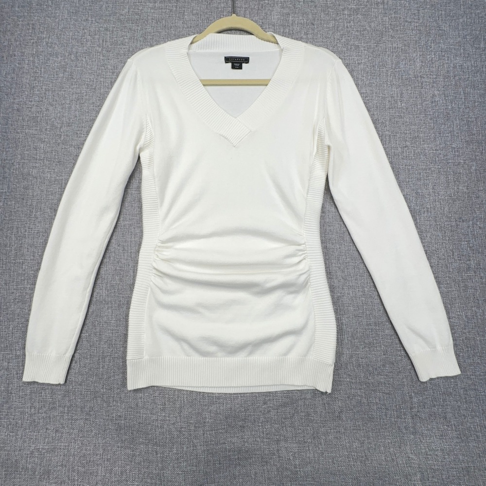 Vintage Metaphor V-Neck Sweater Womens M White Babydoll Y2K Bella Swan Knit
